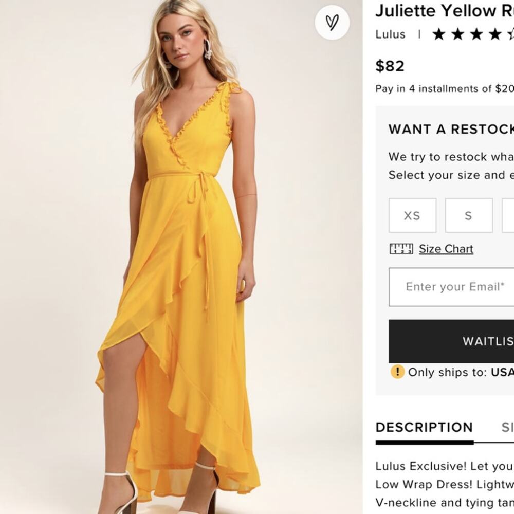 NWOT Lulus Juliette Buttercup Yellow Ruffled Hi Low Wrap Dress Size Large
